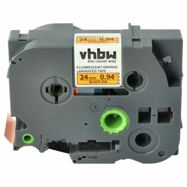 Fita de Etiquetas vhbw compatível com Brother TZ-B51, TZE-B51 - 24 mm Preto para Laranja Néon