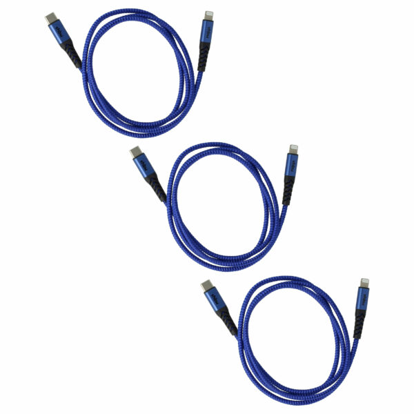 Pack 3x Cabo Lightning USB-C Thunderbolt 3 para Apple MacBook e iOS - Preto/Azul, 100cm