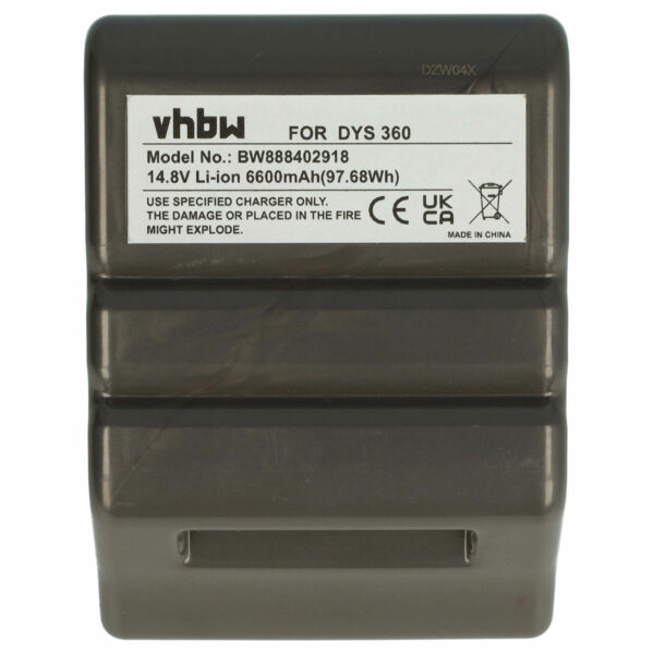 Bateria de substituição vhbw para Dyson 970049-01, 968734-02, 967864-02 - 6600mAh, 14.8V, Li-Ion