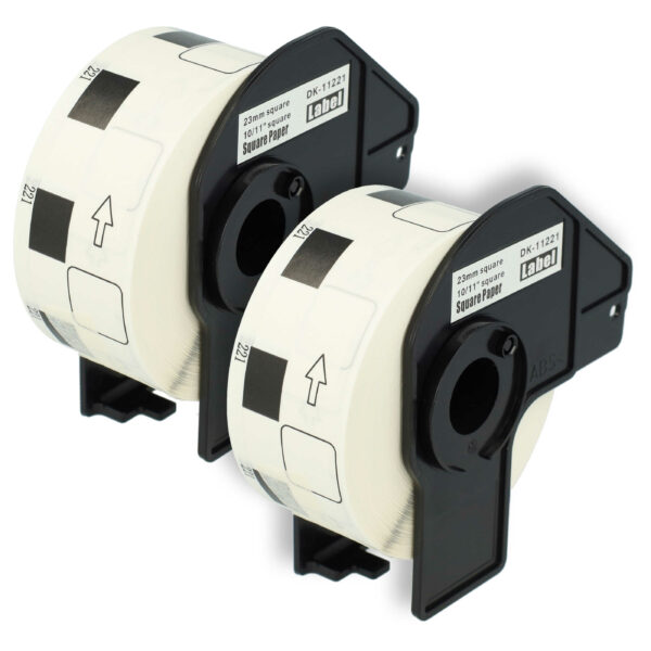 2x Rolos de Etiquetas vhbw para Brother DK-11221 - 23 mm x 23 mm com Suporte