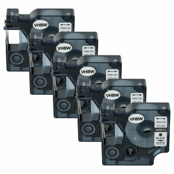 Pack 5x Fita Etiquetadora Compatível Dymo S0720530, D1 - 12 mm Preto sobre Branco