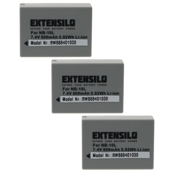 3x Bateria EXTENSILO para Canon NB-10L - 800mAh, 7.4V, Li-Ion