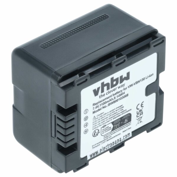 Bateria vhbw para Panasonic VW-VBN130, VW-VBN260 - 1100 mAh 7.2 V Li-Ion