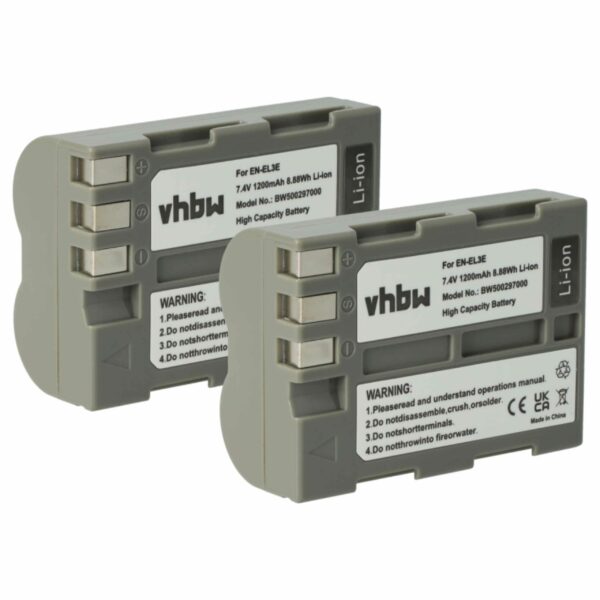 2x Bateria EN-EL3e para Nikon - 1200mAh, 7.2V, Li-Ion vhbw