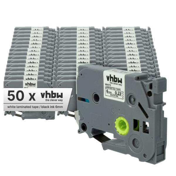 Fita de Etiqueta 50x compatível Brother TZE-211, TZ-211 - 6 mm Preto sobre Branco