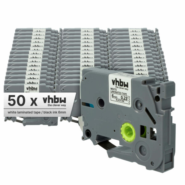 Fita de Etiqueta 50x compatível Brother TZE-211, TZ-211 - 6 mm Preto sobre Branco