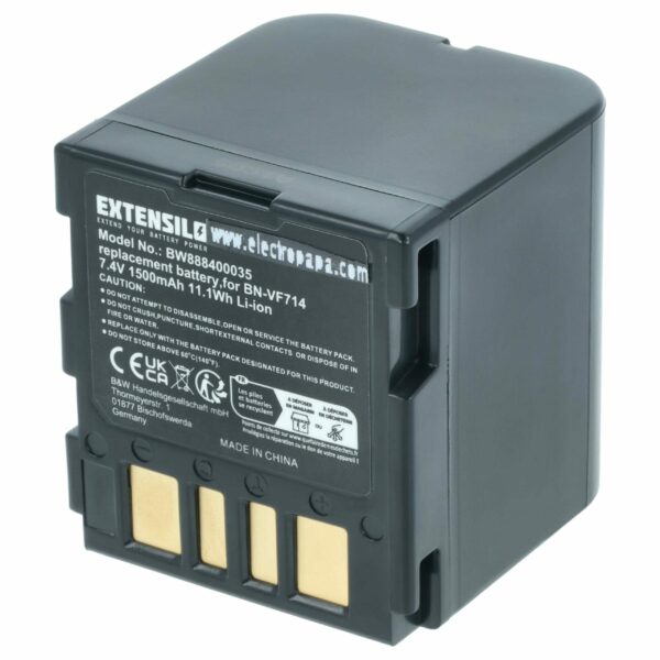 Bateria EXTENSILO para câmaras JVC BN-VF707, BN-VF714, BN-VF733 - 1500mAh, 7.4V, Li-Ion