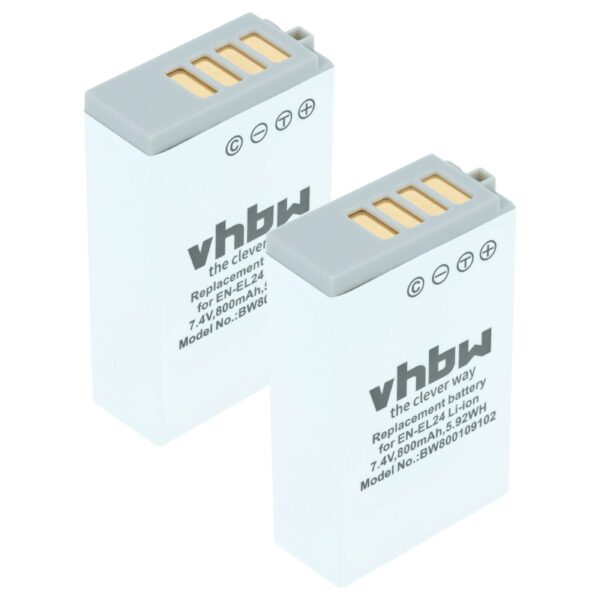 2x Baterias vhbw para Nikon VFB11901, EN-EL24 - 800mAh, 7.2V, Li-Ion