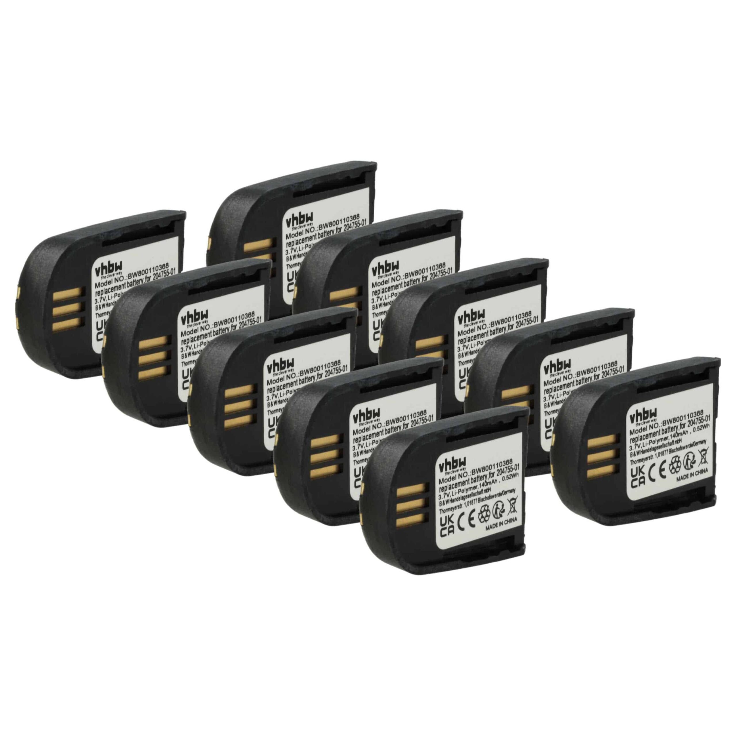 Bateria vhbw para auscultadores sem fios Plantronics / Microsoft 140 mAh 3.7 V (10 unidades)
