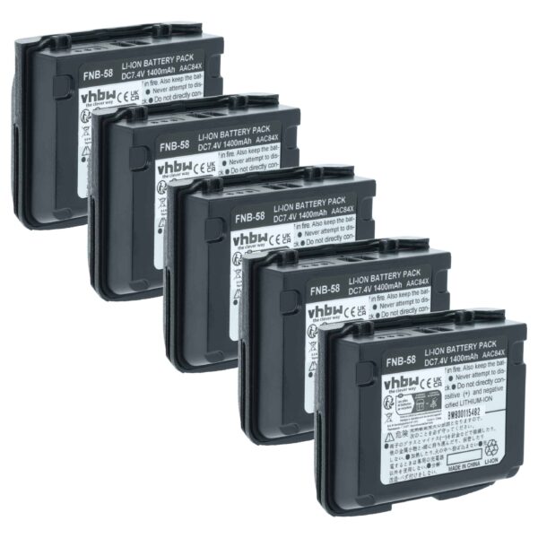 Bateria vhbw para Rádio Yaesu Vertex FNB-58 / FNB-80Li (5x, 1400 mAh, 7.4 V)
