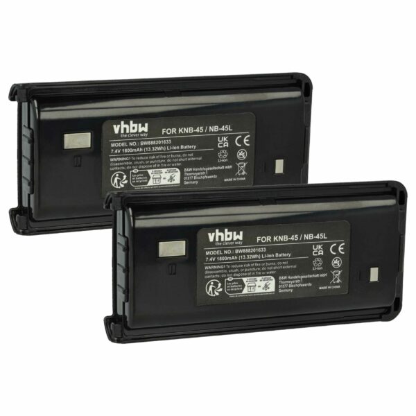 Bateria vhbw 2x para Kenwood KNB-45, KNB-45L, KNB-45Li - 1800 mAh 7.4 V Li-Ion