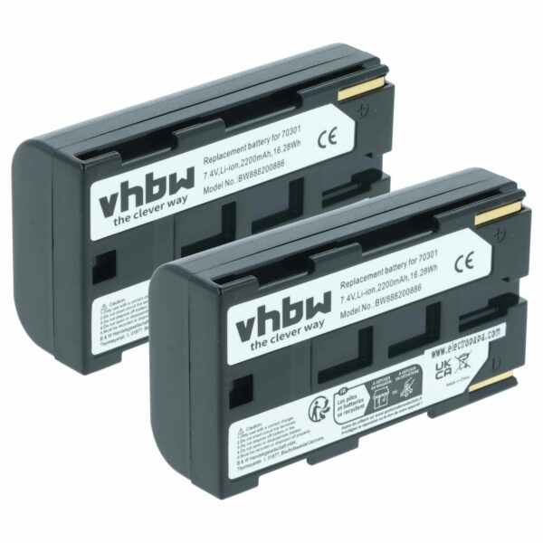 2x Bateria vhbw para Phase One 70301 - 2200mAh, 7.4V, Li-Ion