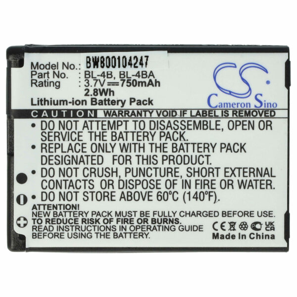 Bateria vhbw para Nokia BL-4BA, BL-4B - 800 mAh 3.7 V Li-Ion