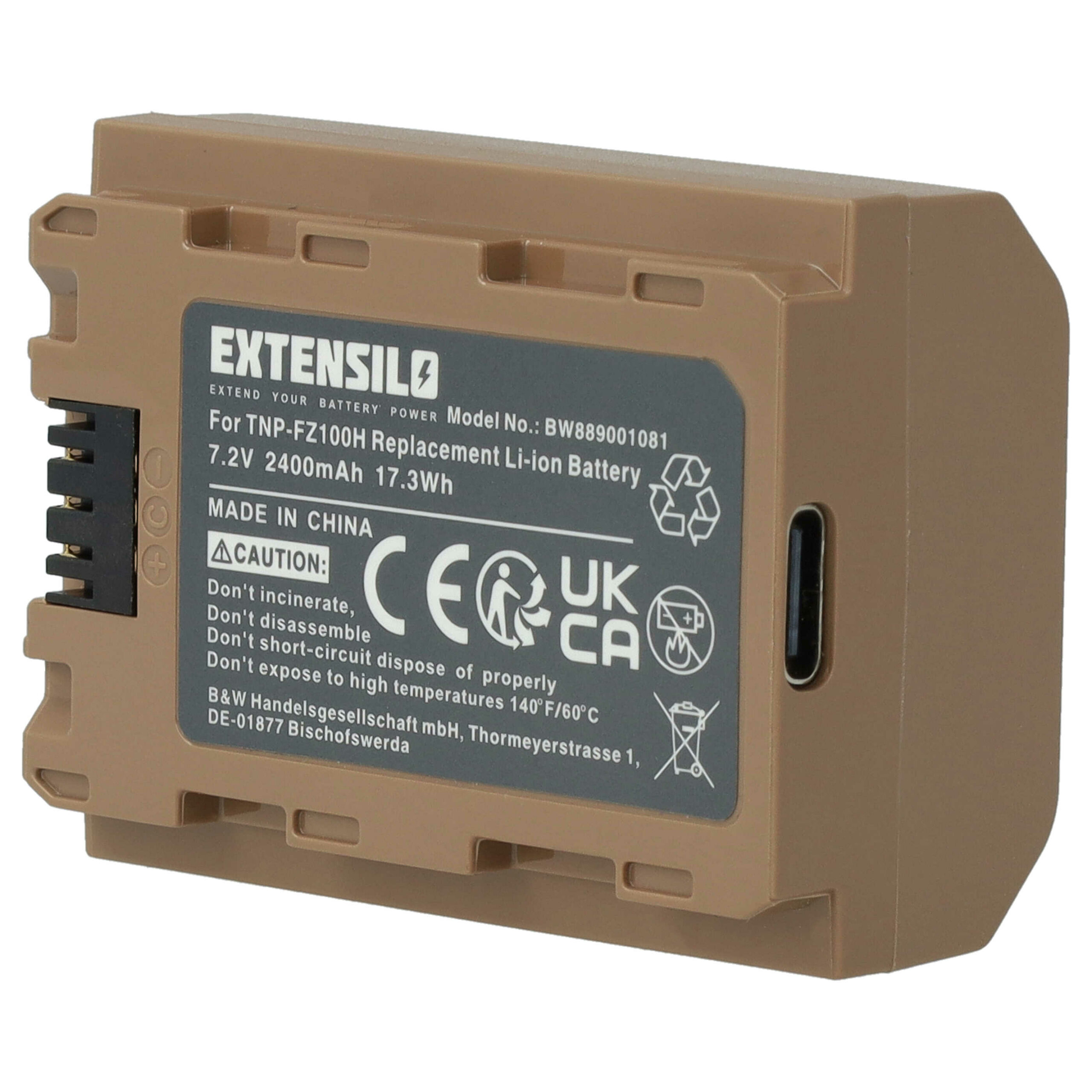Bateria EXTENSILO para Sony NP-FZ100 - 2400mAh, 7.2V com Porta USB-C - Image 3