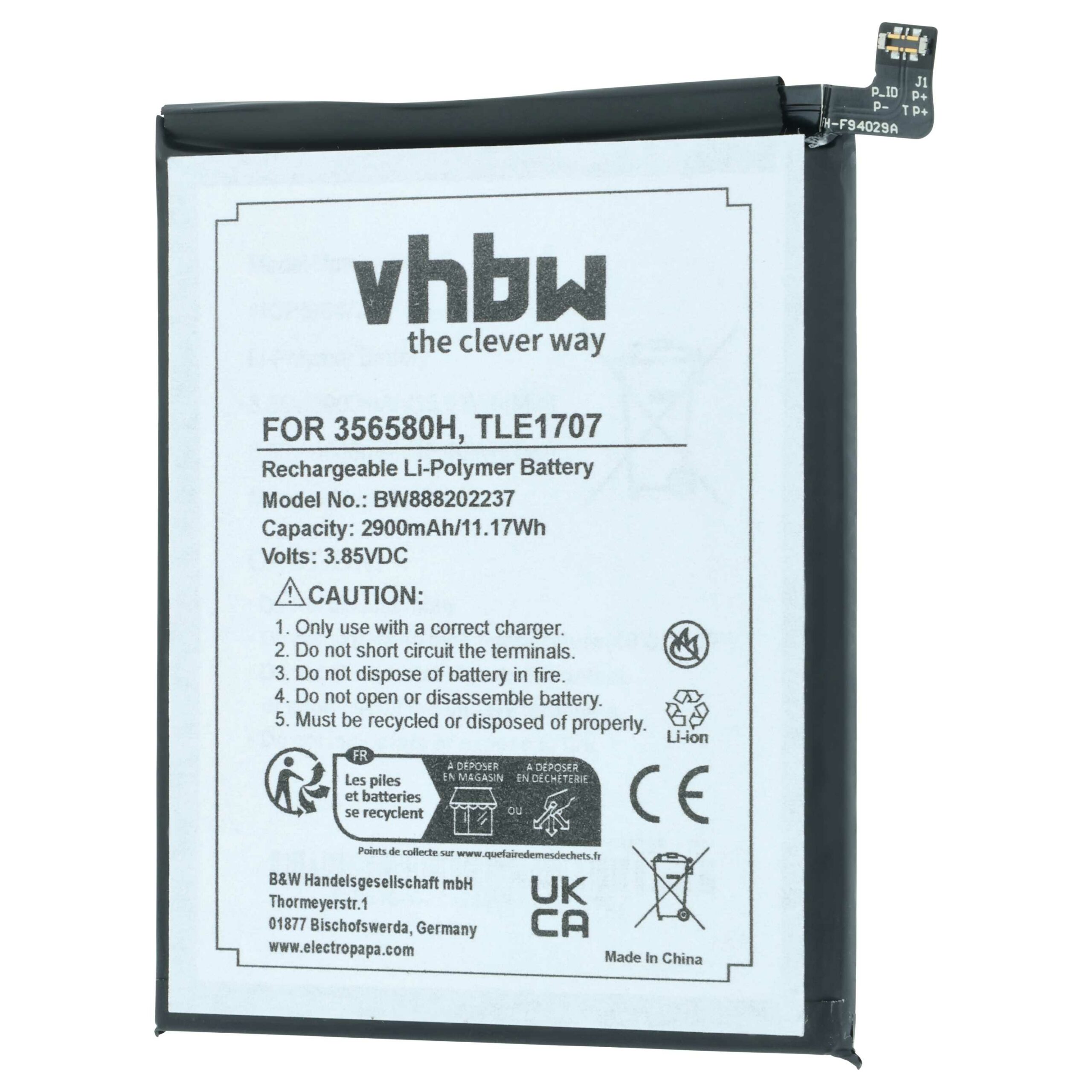 Bateria vhbw para Wiko 356580H, S104-Z37000-000, TLE1707, TLP17G26 - 2900 mAh 3.85 V Li-polímero - Image 3