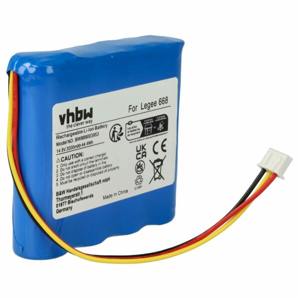 Bateria de substituição vhbw para Hobot 3000mAh, 14.8V, Li-Ion