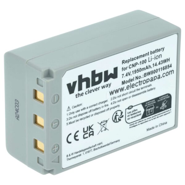 Bateria vhbw para Casio NP-100 / NP-100L - 1950mAh, 7.4V (Li-Ion)