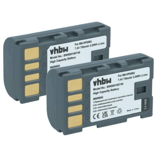 Bateria de Substituição vhbw para Câmaras JVC BN-VF823, BN-VF808, BN-VF815 - 750 mAh 7.4V Li-Ion (Pack 2x)