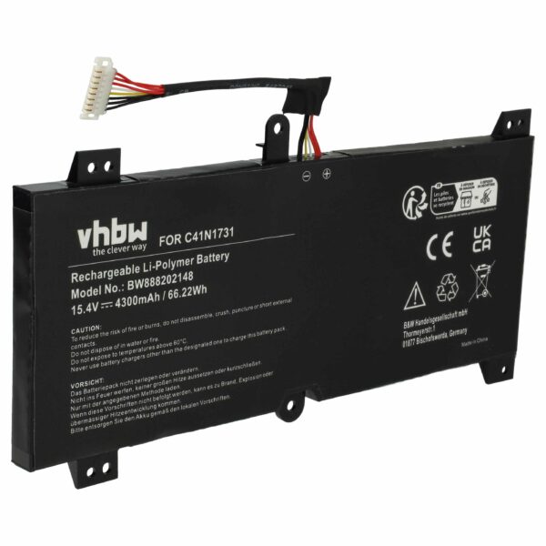 Bateria vhbw para Asus 0B200-02940000, C41N1731 - 4300 mAh 15.4 V Li-polymer