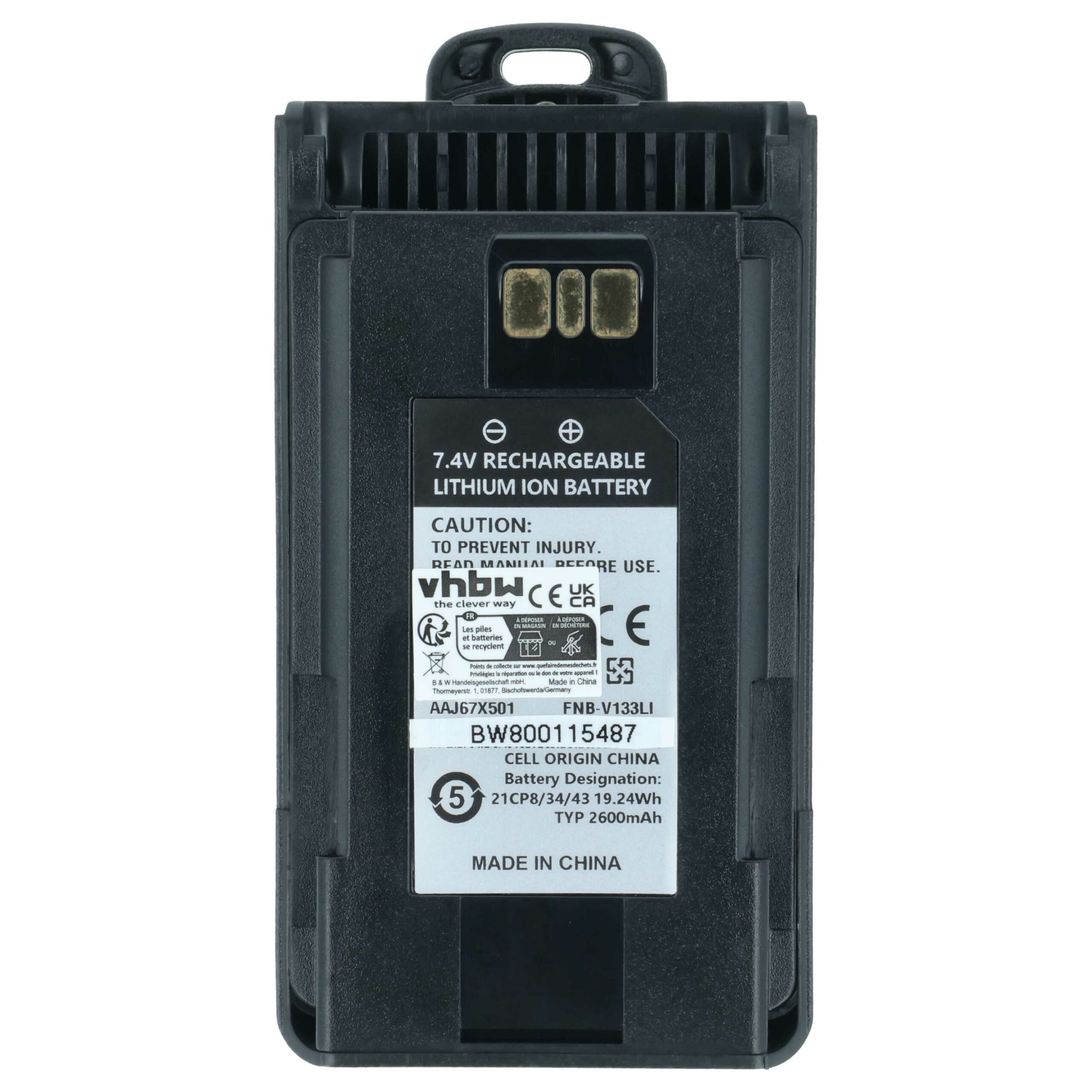 Bateria vhbw para Rádio Motorola AAJ67X001 - 2600 mAh 7.4 V Li-Ion com Clip de Cinto - Image 3