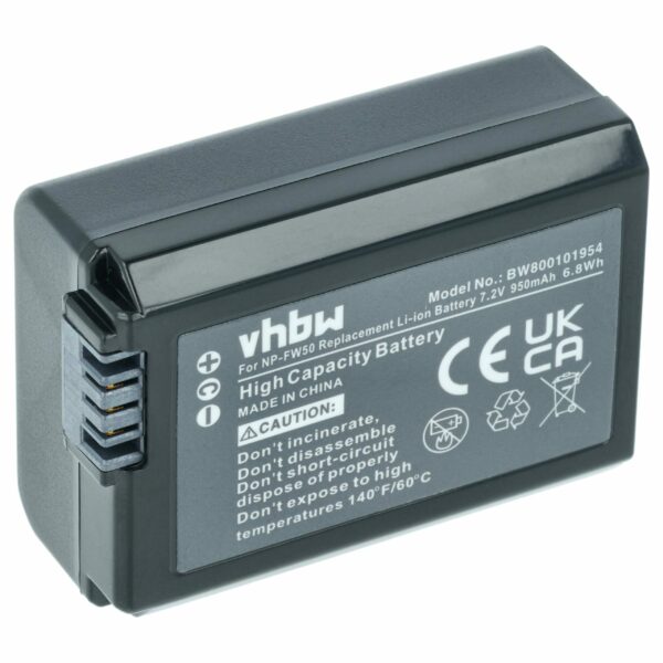 Bateria vhbw compatível com Sony NP-FW50 - 950mAh, 7.2V, Li-Ion com Chip de Informação