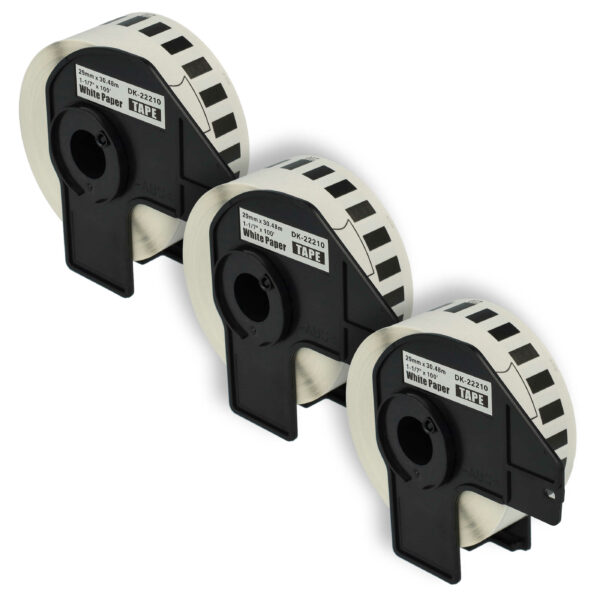 3x Rolo de Etiquetas compatível com Brother DK-22210 - 29 mm x 30.48 m + Suporte