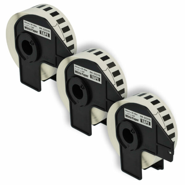 3x Rolo de Etiquetas compatível com Brother DK-22210 - 29 mm x 30.48 m + Suporte