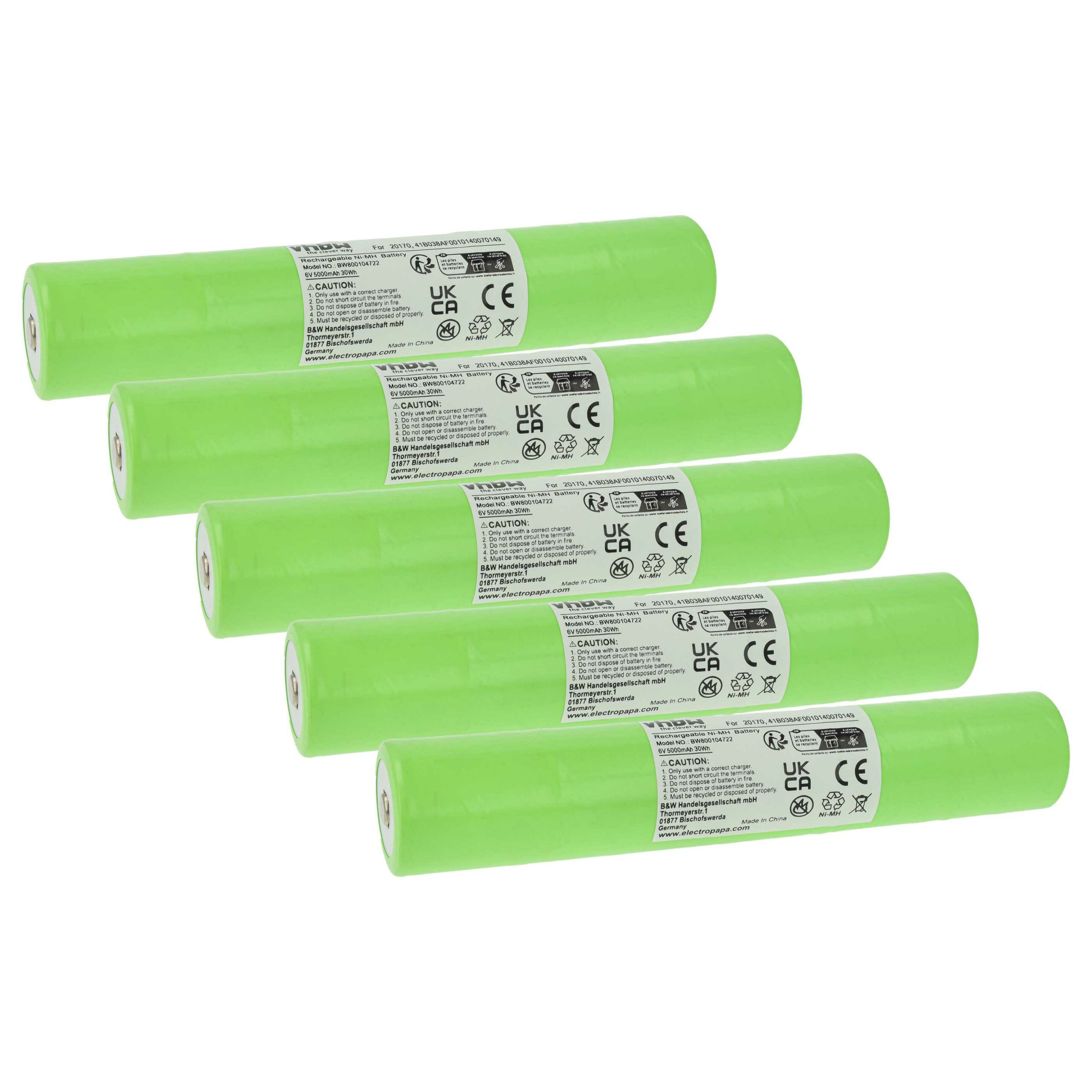 Bateria vhbw 6V 5000 mAh NiMH para Lanternas Ericsson, GE, Maglite e Streamlight