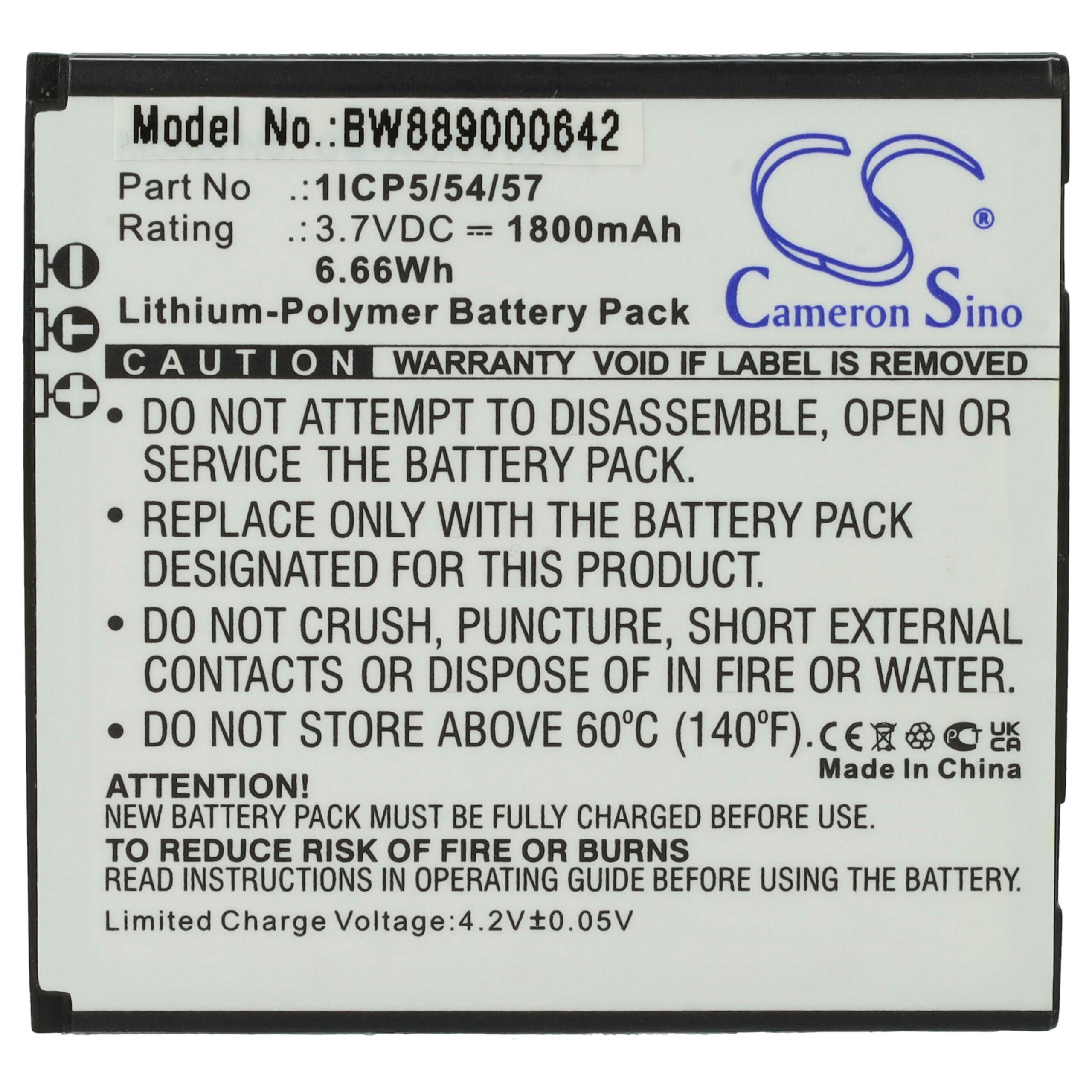 Bateria vhbw para Angelcare Baby Monitor 1800 mAh 3.7 V Li-polímero