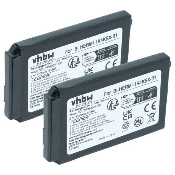 2x Bateria vhbw substitui Cisco BI-HERMI-1K4KSX-01 para telefone fixo Cisco - 1500 mAh 3.7 V Li-Ion