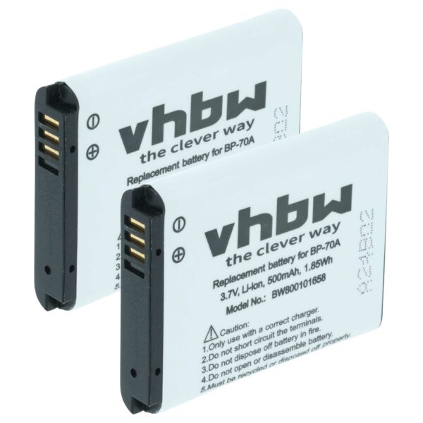 2x Bateria vhbw para Samsung EA-BP70A / SLB-70A / BP70a 500mAh 3.6V Li-Ion