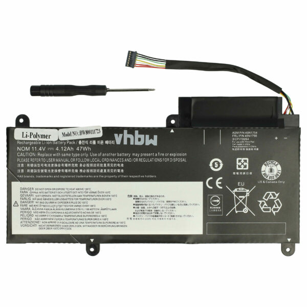 Bateria vhbw para Lenovo (00HW022, 45N1752, 45N1753) - 4120 mAh 11.4 V Li-polímero
