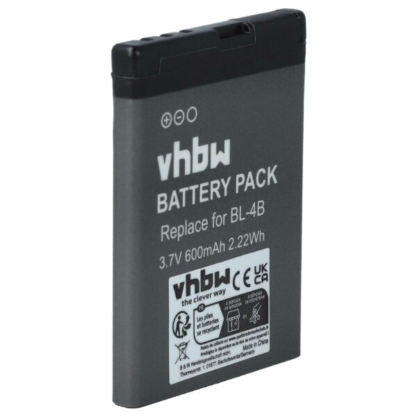 Bateria para Telemóvel Nokia BL-4BA, BL-4B - 600 mAh 3.7 V Li-Ion vhbw