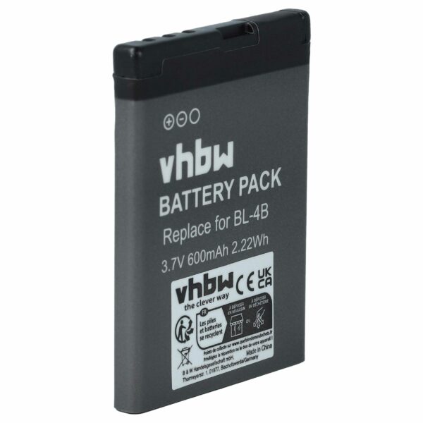 Bateria para Telemóvel Nokia BL-4BA, BL-4B - 600 mAh 3.7 V Li-Ion vhbw