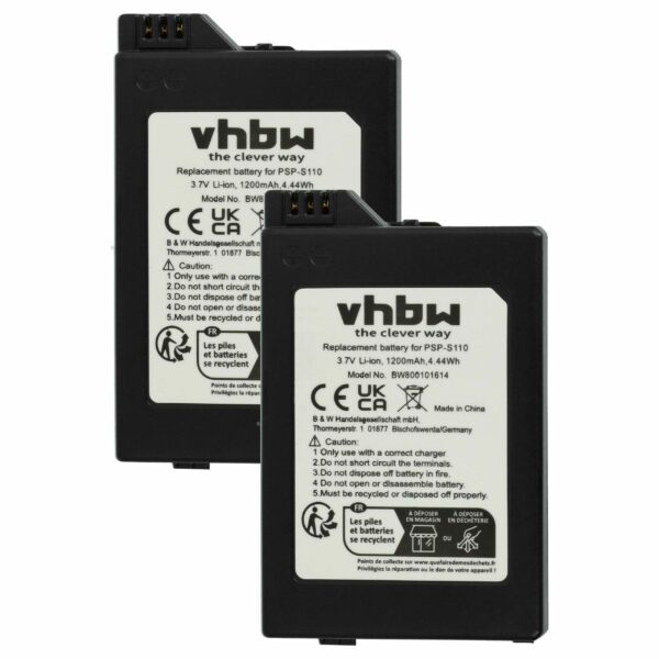 Bateria de Substituição vhbw para Sony PSP-S110 - Pack de 2x 1200 mAh 3.7V Li-Ion