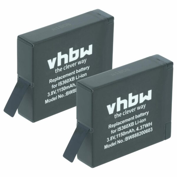 2x Bateria vhbw compatível Insta360 PL903135VT, PL903135VT-S01 - 1150mAh, 3.8V, Li-Ion