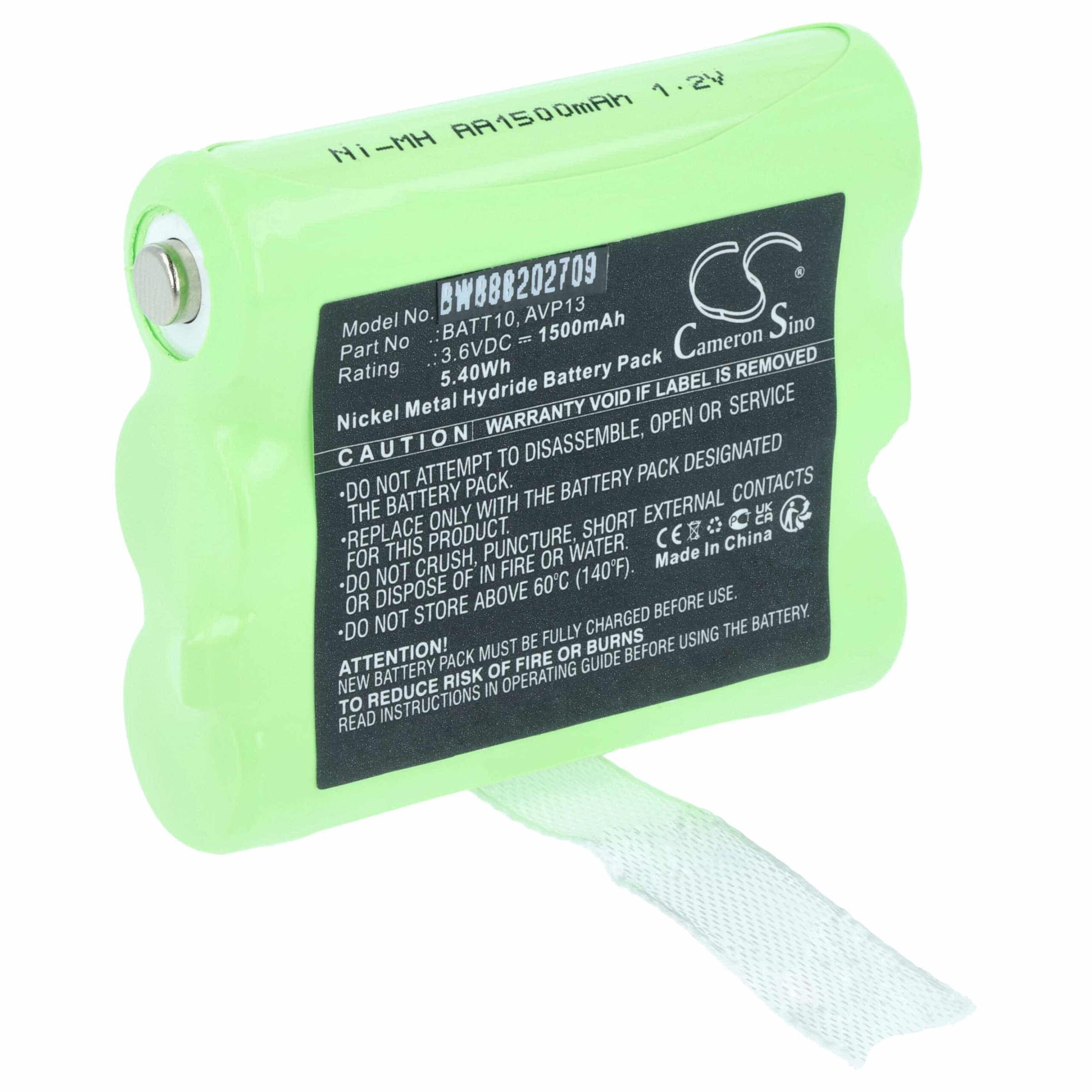 Bateria vhbw para Rádio Midland PB-X7, BATT10, AVP13 - 1500 mAh 3.6 V NiMH