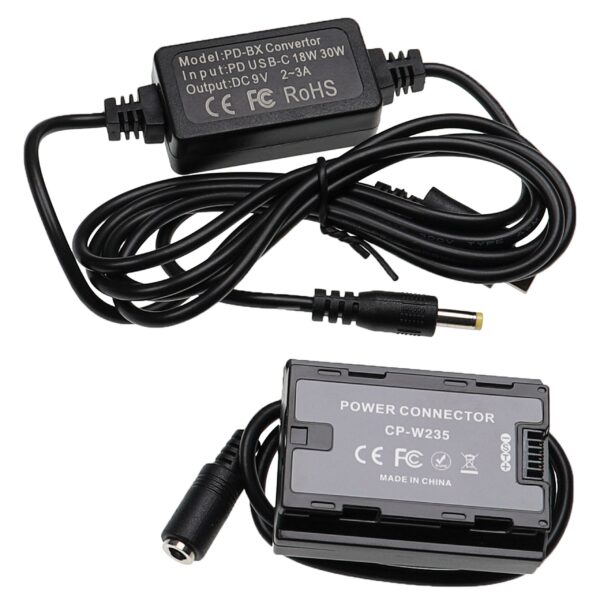 Fonte de Alimentação USB vhbw para Câmaras Fujifilm (substitui AC-84V) + Acoplador DC - 2 m, 9 V 3.0 A
