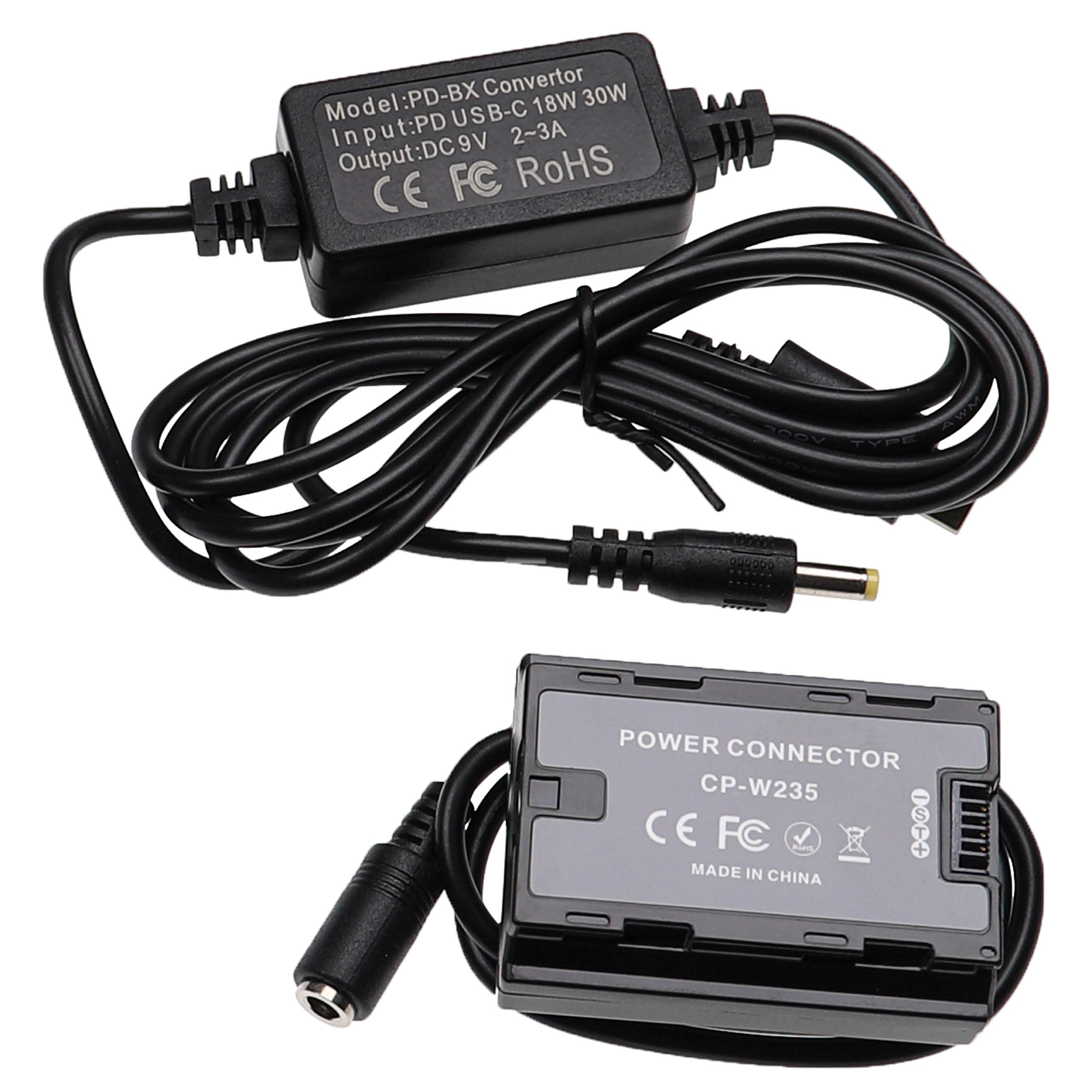 Fonte de Alimentação USB vhbw para Câmaras Fujifilm (substitui AC-84V) + Acoplador DC - 2 m, 9 V 3.0 A