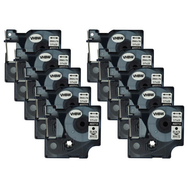 10x Fita para Etiqueta vhbw substitui Dymo D1, 53713 - 24 mm Preto a Branco
