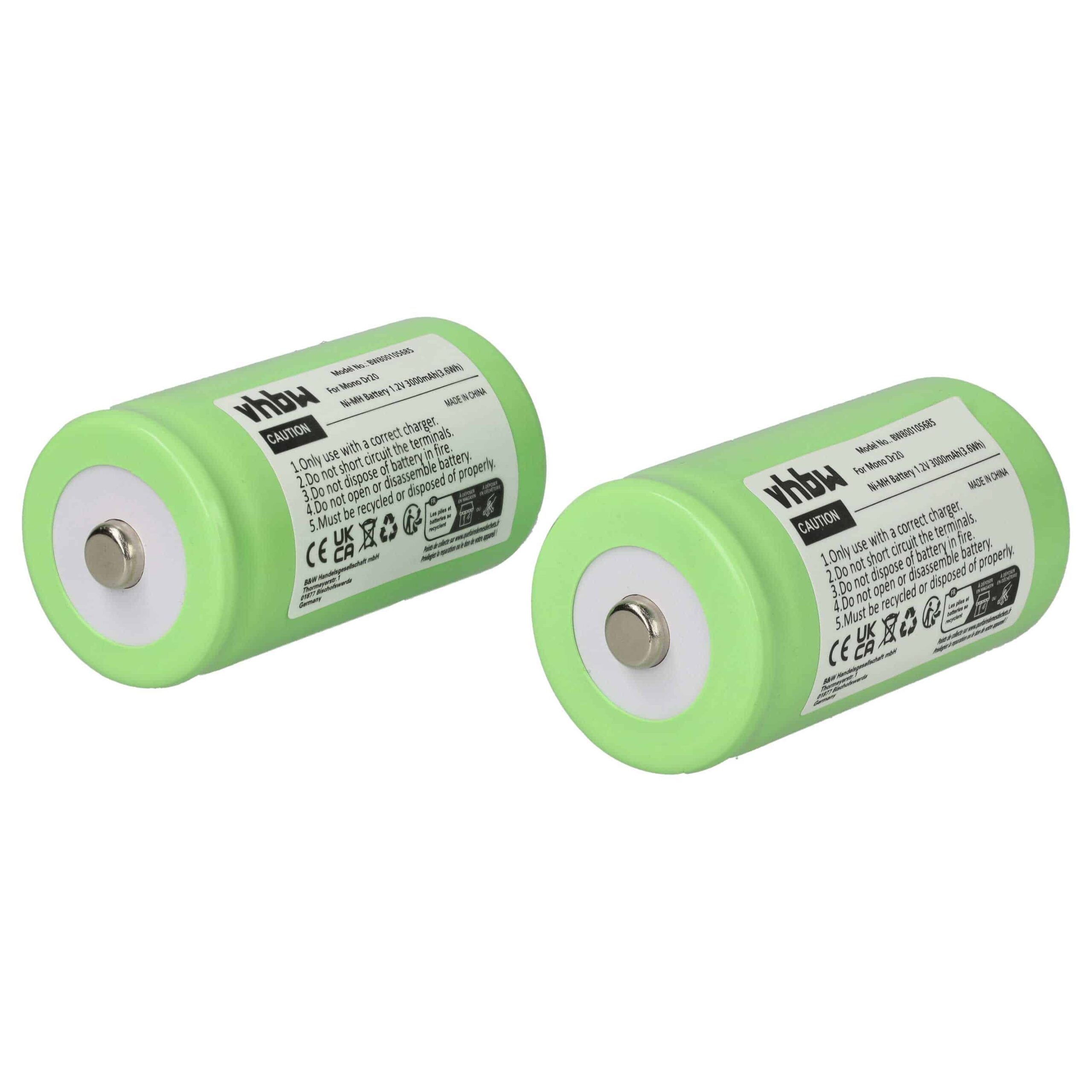 Bateria NiMH vhbw 2x D (R20) 3000 mAh 1.2V para Rádios CB - Image 2