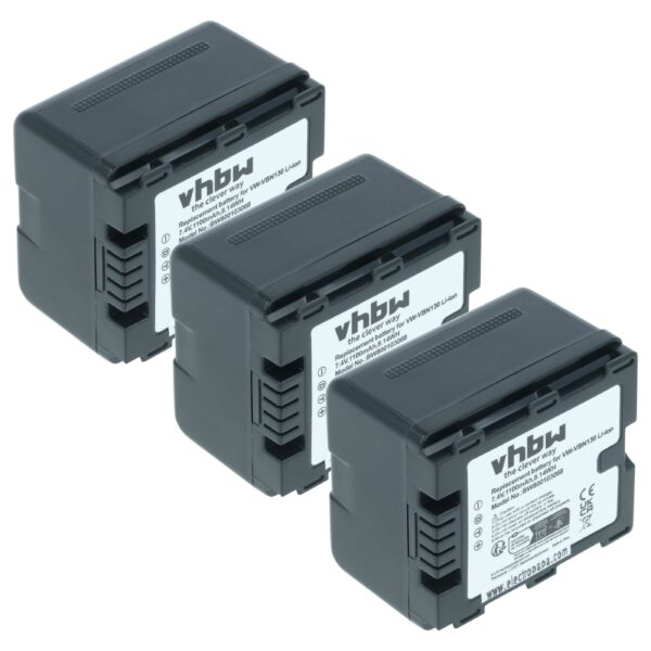 3x Baterias vhbw para Câmara Panasonic VW-VBN130E-K, VW-VBN130 (1100 mAh, 7.2 V)