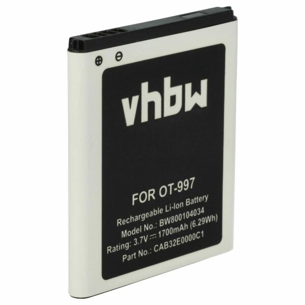 Bateria para Telemóvel Alcatel BY80, CAB32E0002C1, CAB32E0000C1, CAB32E0000C2 - 1700 mAh 3.7 V Li-Ion vhbw