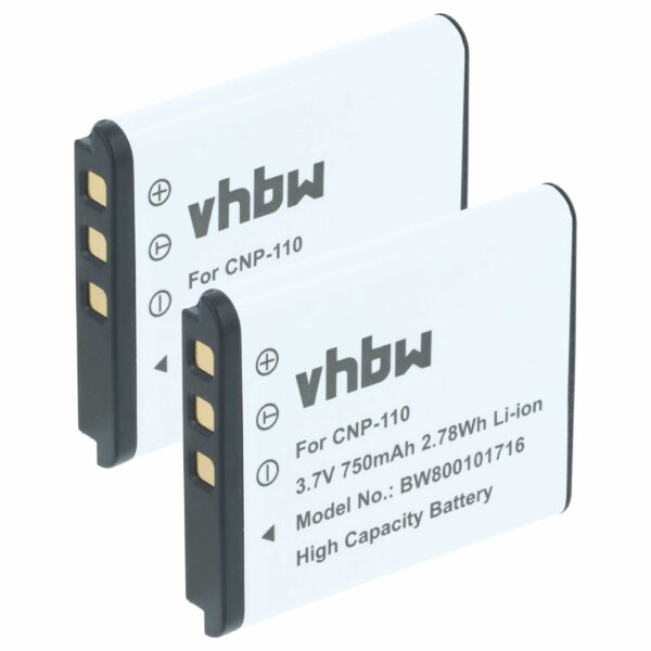 2x Bateria substitui Casio NP-160, NP-110DBA, NP-110, NP-110L - 750mAh, 3.6V, Li-Ion