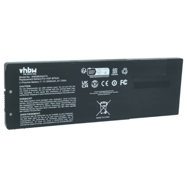 Bateria para Portátil Sony vhbw - Substitui VGP-BPSC24, VGP-BPS24, VGP-BPL24 - 5200 mAh 11.1V Li-polymer