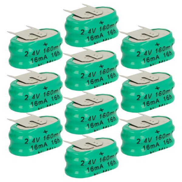 10x Bateria de Botão Recarregável Tipo 2/V150H 3 Pinos vhbw - 150 mAh 2.4V NiMH