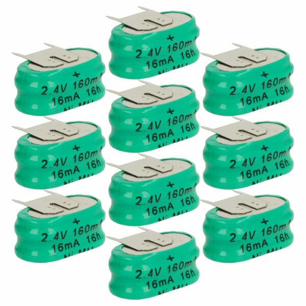 10x Bateria de Botão Recarregável Tipo 2/V150H 3 Pinos vhbw - 150 mAh 2.4V NiMH