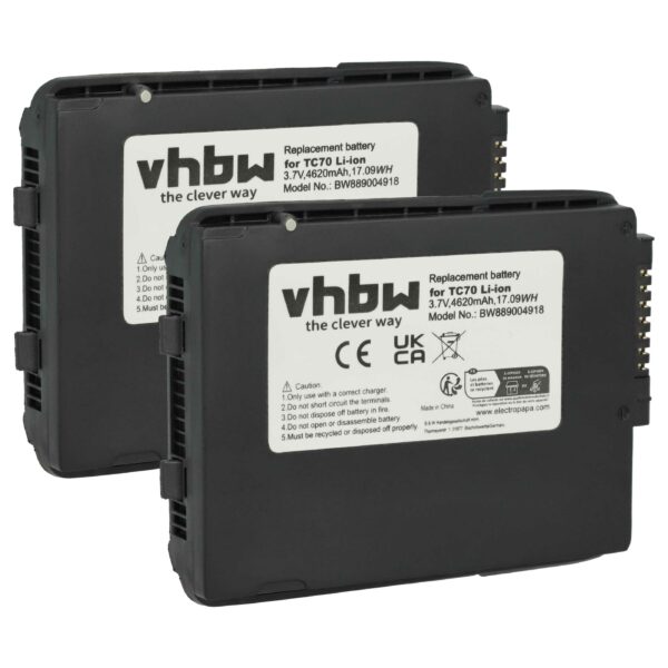 2x Bateria vhbw para Zebra Leitor de Códigos de Barras POS - 4620 mAh 3.7V (substitui 82-171249-02, 82-171249-01)