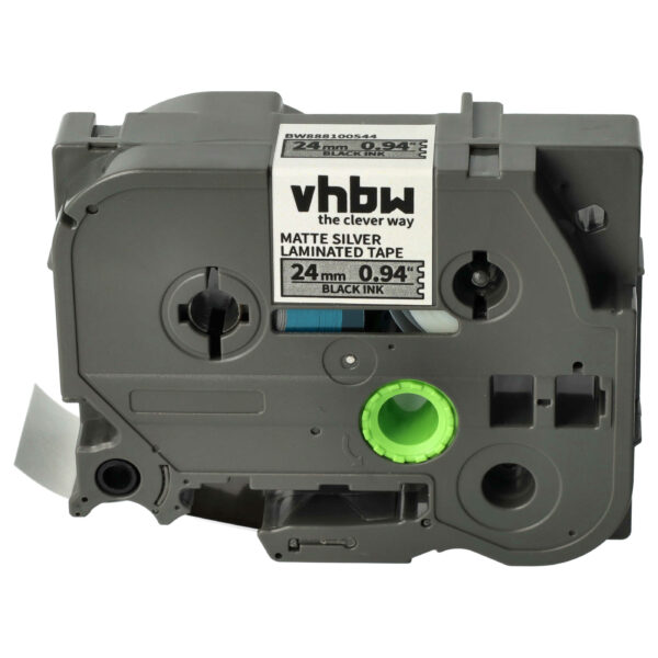 Fita de Etiquetas vhbw para Brother AHe-M951, HGE-M951 - 24 mm Preto sobre Prateado Mate