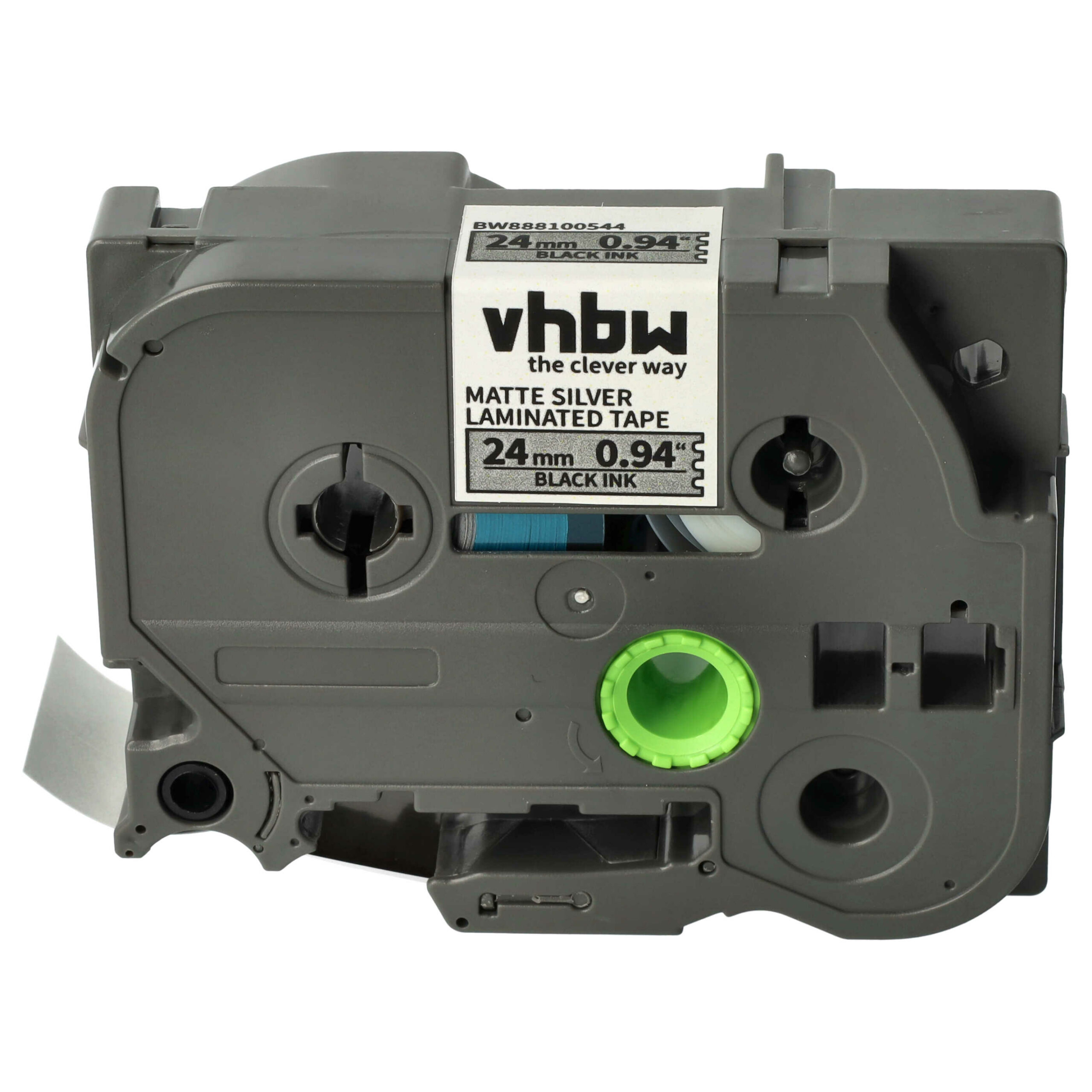 Fita de Etiquetas vhbw para Brother AHe-M951, HGE-M951 - 24 mm Preto sobre Prateado Mate